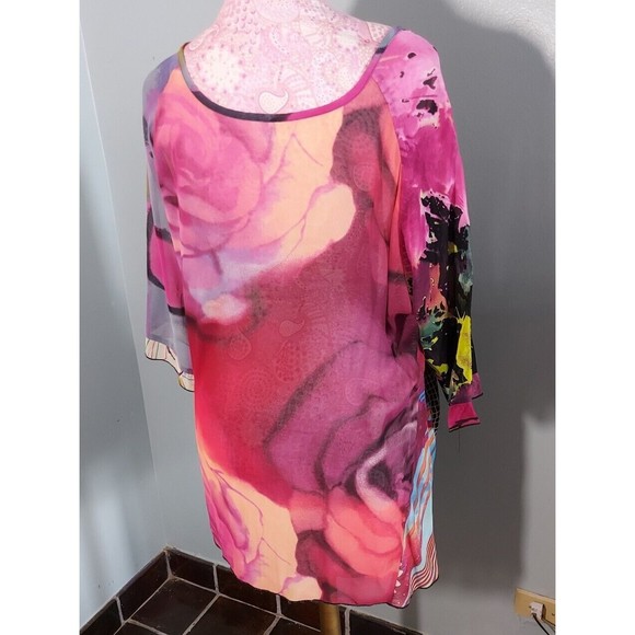 Floral Pink Black Pullover Blouse Wide Sleeves Chiffon Top Womens Size 1X NWT - Picture 4 of 6